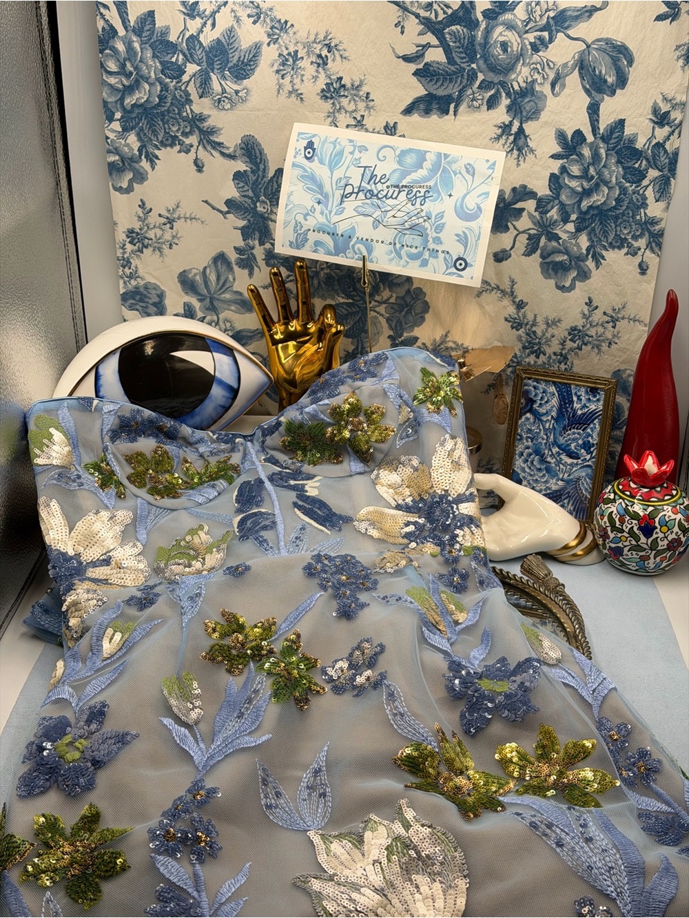 🆕 BRONX & BANCO 🧿 NWOT Dahlia Floral Gown, Baby Blue Multi Maxi - Sz M US 6 - Picture 14 of 17